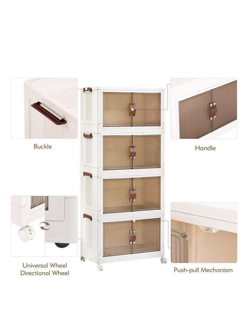 يوفان خزائن تخزين متعددة الوظائف قابلة للطي بخمس طبقات مع عجلات، منظم خزانة بلاستيكي شفاف بعرض 50 سم للمنزل والمكتب - Image 4