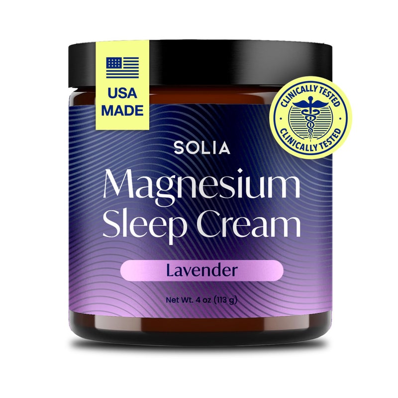 Solia Magnesium Sleep Cream, USA-Made Topical Magnesium Lotion for Sleep, Lavender Lotion for Feet Pain, Nighttime Mag Oil Body Butter, Foot Cream for Leg Cramps, Relaxing Rub for Muscle Soreness, 4oz - Image 1