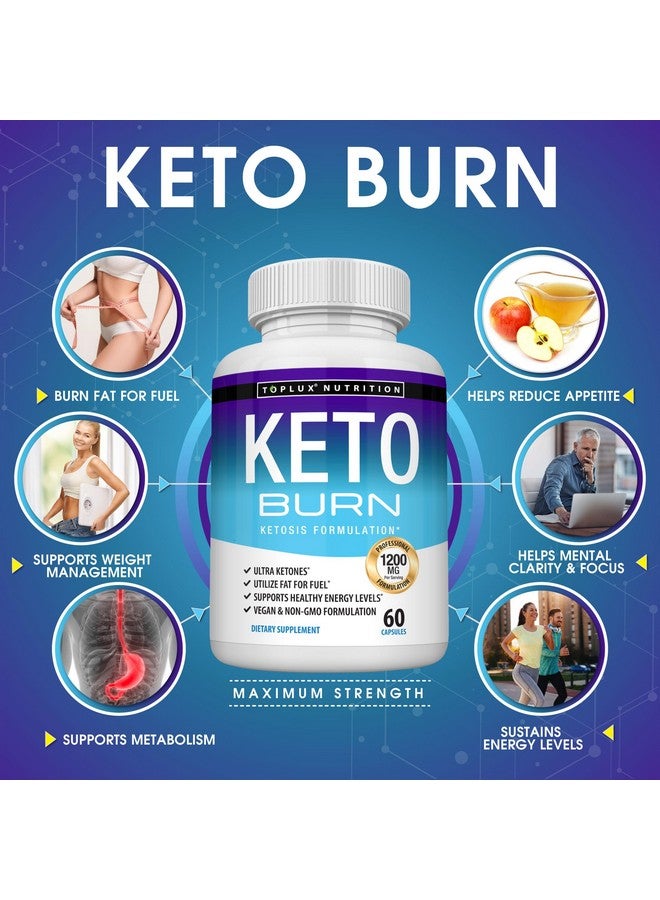 Toplux حبوب كيتو بيرن كيتوزيس - 1200 ملغ متقدمة للغاية طبيعية كيتونية باستخدام نظام كيتون الغذائي دعم الطاقة والتركيز للرجال والنساء 60 كبسولة - Image 4