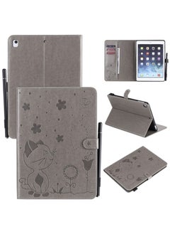 Case Cover For iPad Air 2 / Air / 9.7 2018 & 2017 Cat Bee Embossing Pattern Horizontal Flip Leather Case with Holder & Card Slots & Wallet & Pen Slot & Wake-up / Sleep Function Grey