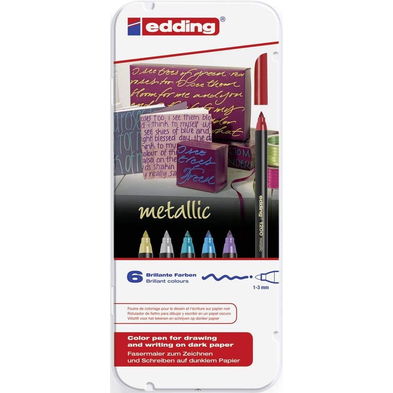 edding 1200 metallic colour pen  multicoloured  6 pens  round nib 13 mm  glitter metallic markers for writingdrawing and sketchingfor guests bookscard makingDIY photo albums and scrapbooking