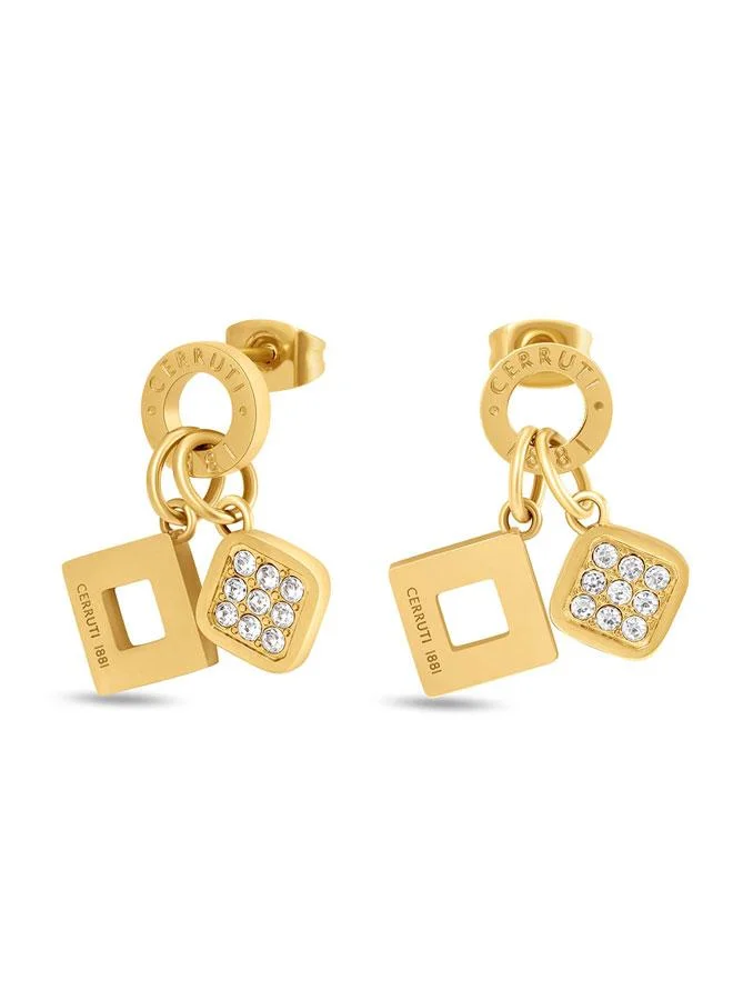 CERRUTI 1881 Nadia Gold Plated Stainless Steel Drop Earrings for Women 10mm