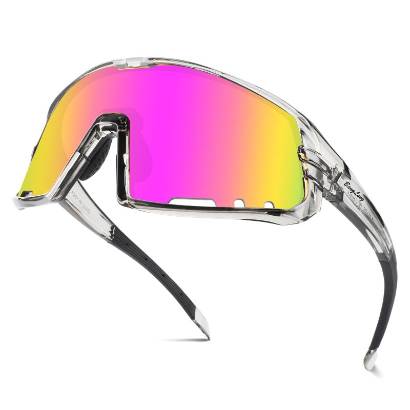 BangLong Cycling Glasses Sports Sunglasses, UV400 Protection Fishing Driving Running Baseball Sunglasses for Men Women (Grey Pink) - Image 1