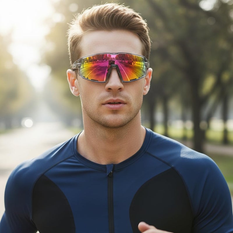 BangLong Cycling Glasses Sports Sunglasses, UV400 Protection Fishing Driving Running Baseball Sunglasses for Men Women (Grey Pink) - Image 3