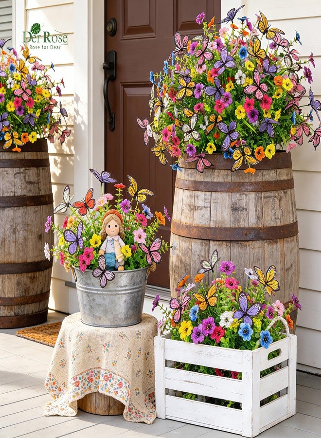 Der Rose 12Pcs Artificial Flowers for Outdoors with Large Fake Butterfly Flowers, Colorful Faux Flowers UV Resistant Outdoor Plants for Porch Patio Garden Window Box Outside Decor - Image 2