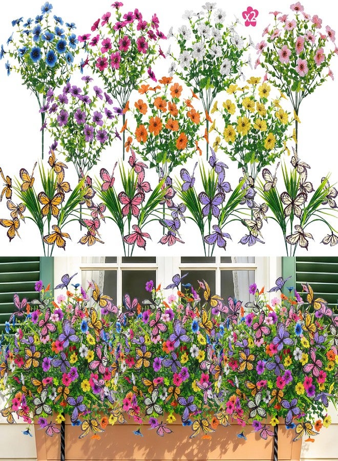 Der Rose 12Pcs Artificial Flowers for Outdoors with Large Fake Butterfly Flowers, Colorful Faux Flowers UV Resistant Outdoor Plants for Porch Patio Garden Window Box Outside Decor - Image 1