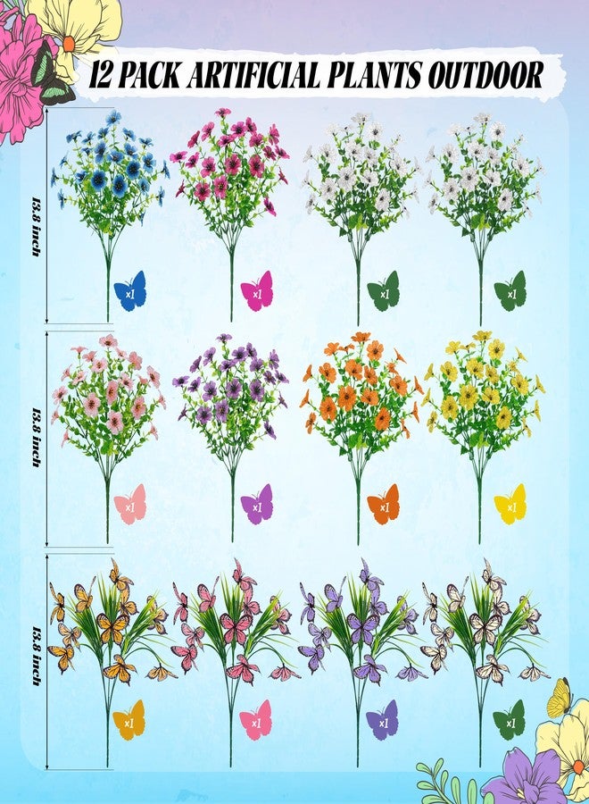 Der Rose 12Pcs Artificial Flowers for Outdoors with Large Fake Butterfly Flowers, Colorful Faux Flowers UV Resistant Outdoor Plants for Porch Patio Garden Window Box Outside Decor - Image 3