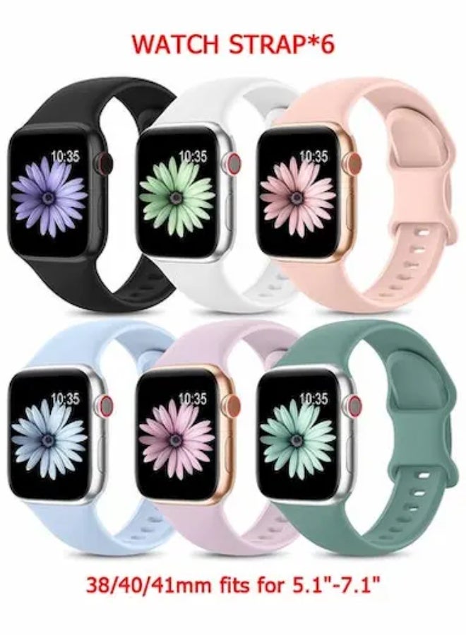 6 Pack Sport Straps Compatible with Apple Watch Straps 10 - 38mm 40mm 41mm 42mm Women Men Watch Straps - Soft Silicone Strap Replacement Watchbands for iWatch Ultra Series 9 8 7 6 5 4 3 2 1 SE（38/40/41/42mm） - Image 1