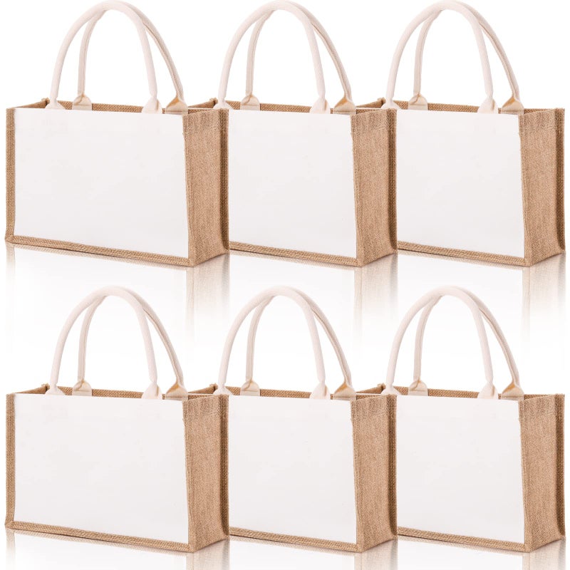 SOUJOY 6 Pack Burlap Tote Bags Reusable Jute Gift Bags with Handles Water Resistant Beach Bag 147 x 98 x 45 Canvas Grocery Shopping Bag for Bridesmaid DIY Shopping Wedding