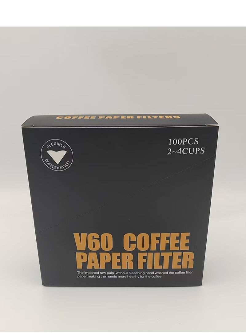V-shaped disposable coffee filter paper made of wood pulp, bleach-free white disposable coffee filter paper, 100 pieces per box of disposable coffee filter paper - Image 1