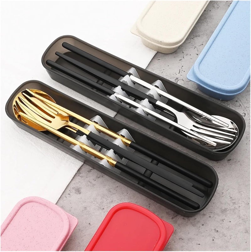 4pcs Stainless Steel Cutlery Set With Storage Box Black Gold Portable For Home Kitchen Dining Household Tableware(Purple) - Image 4