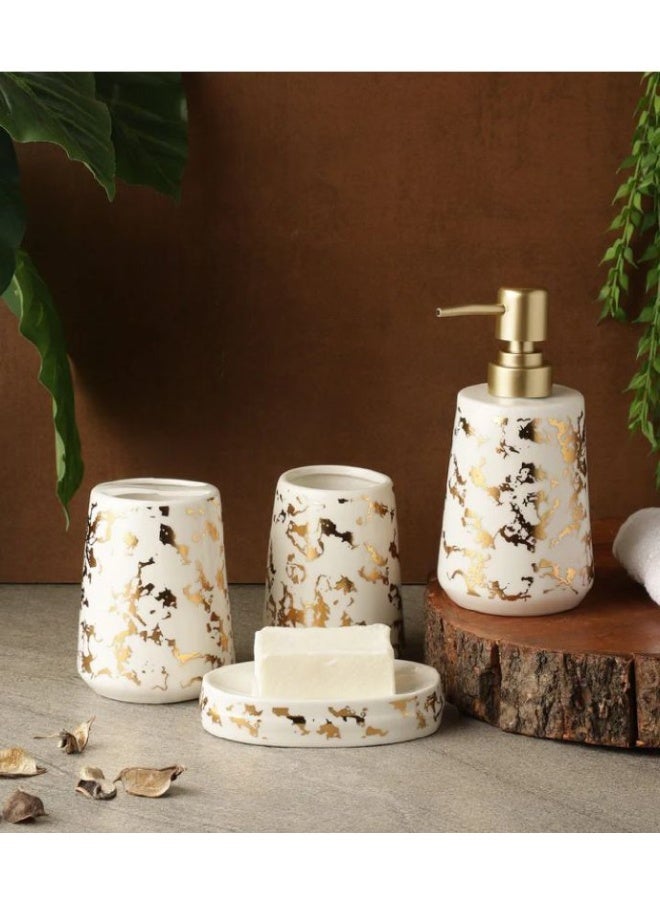 High quality imported porcelain bathroom set consisting of 4 different pieces: soap dispenser, toothpaste organizer, and toothbrush organizer. - Image 1