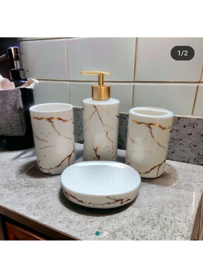 High quality imported porcelain bathroom set consisting of 4 different pieces: soap dispenser, toothpaste organizer, and toothbrush organizer. - Image 2
