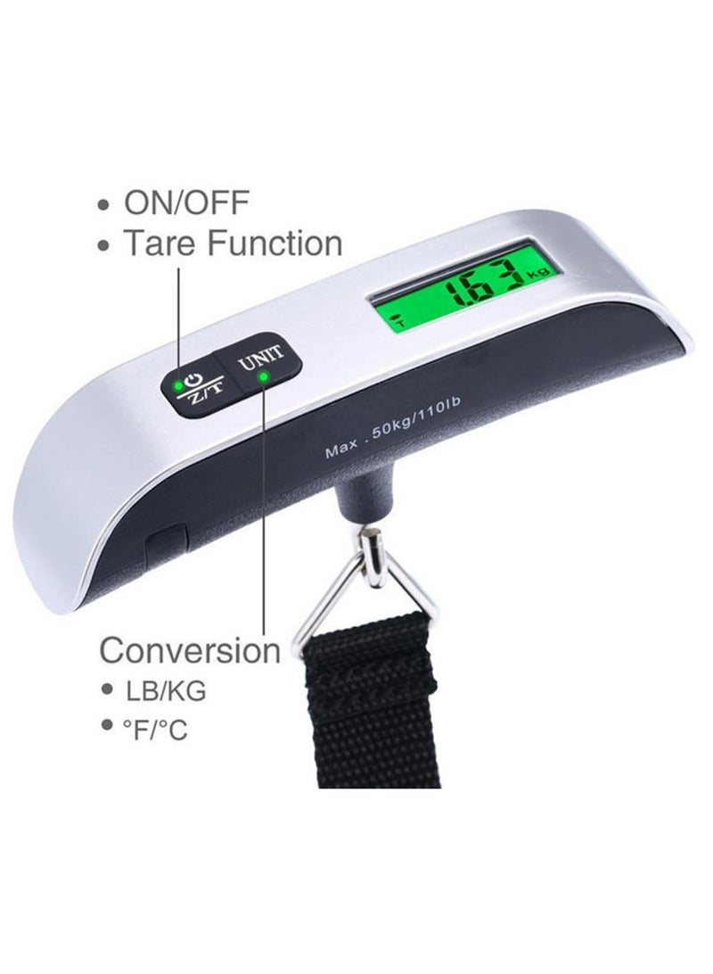 Travel inspira Luggage Scale, Portable Digital Hanging Baggage Scale for Travel, Suitcase Weight Scale with Rubber Paint, 110 Pounds