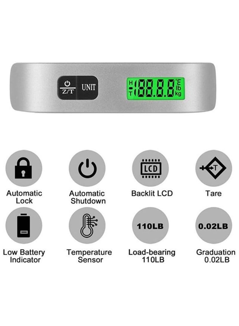 Travel inspira Luggage Scale, Portable Digital Hanging Baggage Scale for Travel, Suitcase Weight Scale with Rubber Paint, 110 Pounds