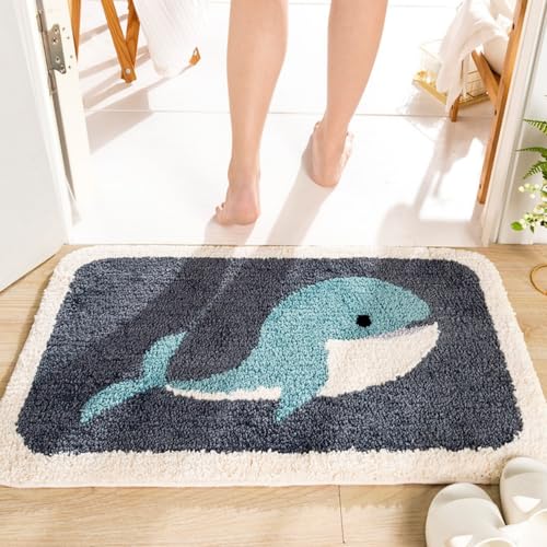 IcosaMro Grey Whale Bath Rug - Non-Slip Soft Absorbent Machine Washable Shower Bath Mat, 16Wx24L Inch - Image 2