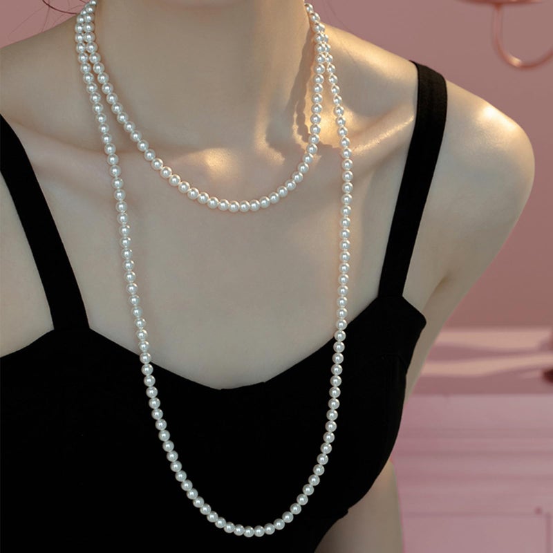 MECOOL Merdia Elegant Women Lady Long White Sweater Created Pearl Necklace Beaded necklace - Image 5