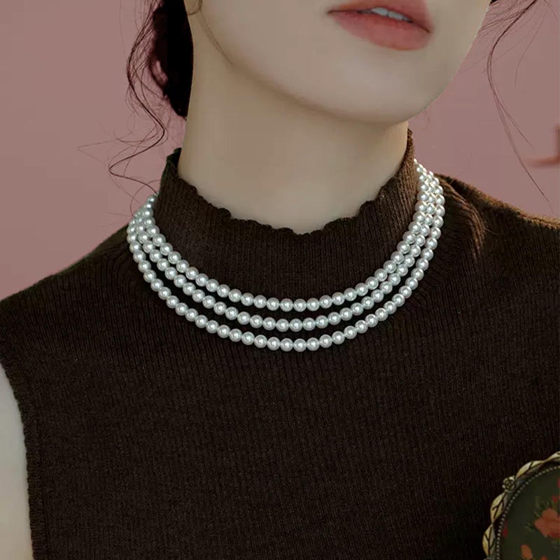 MECOOL Merdia Elegant Women Lady Long White Sweater Created Pearl Necklace Beaded necklace - Image 3