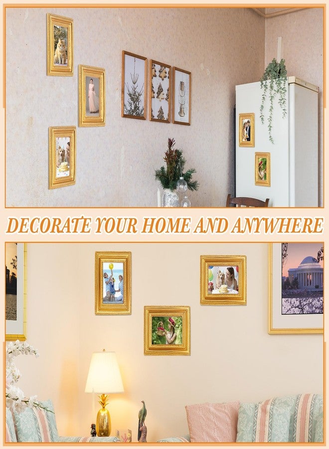 Qunclay 2 Pcs Small Gold Picture Frames Pack Mini Retro 2. 5x3. 5 Antique Tiny Ornate Photo Frames for Wall Hanging Tabletop Display Home Gallery Decor - Image 4