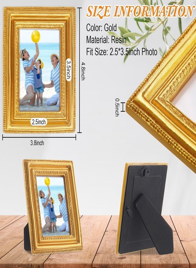 Qunclay 2 Pcs Small Gold Picture Frames Pack Mini Retro 2. 5x3. 5 Antique Tiny Ornate Photo Frames for Wall Hanging Tabletop Display Home Gallery Decor - Image 3