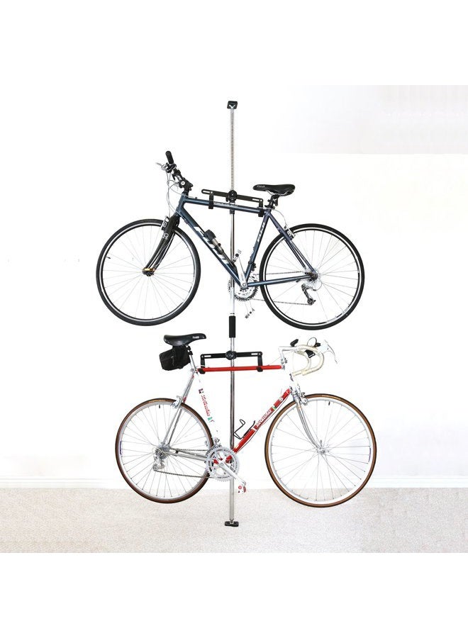 SPAREHAND Dual Bike Storage Rack - Heavy Duty, Adjustable Q-Rack II with 80 Lbs. Weight Capacity - Vertical Floor Storage System for 2 Bikes - Ideal for Garage and Indoor Bicycle Storage - Chrome - Image 1