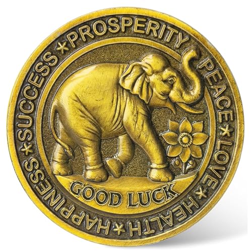 CYOUNG Good Luck Coin with Four Leaf Clover Elephant Design Prosperity Success Happiness Token for Motivation and Lottery Ticket Scratcher Tool - Image 1