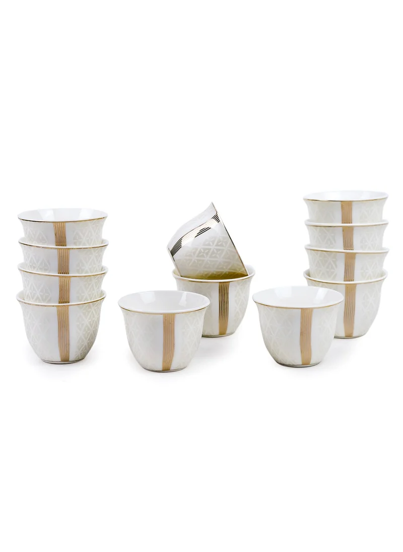 شالو Shallow Porcelain Amara Cawa Cup, 80ml (12 Pieces, White & Gold)