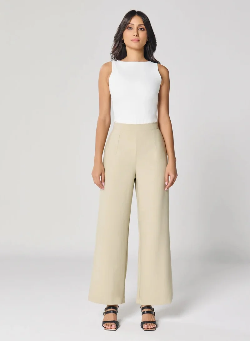 Zigzag Light Beige Flared Formal Trouser