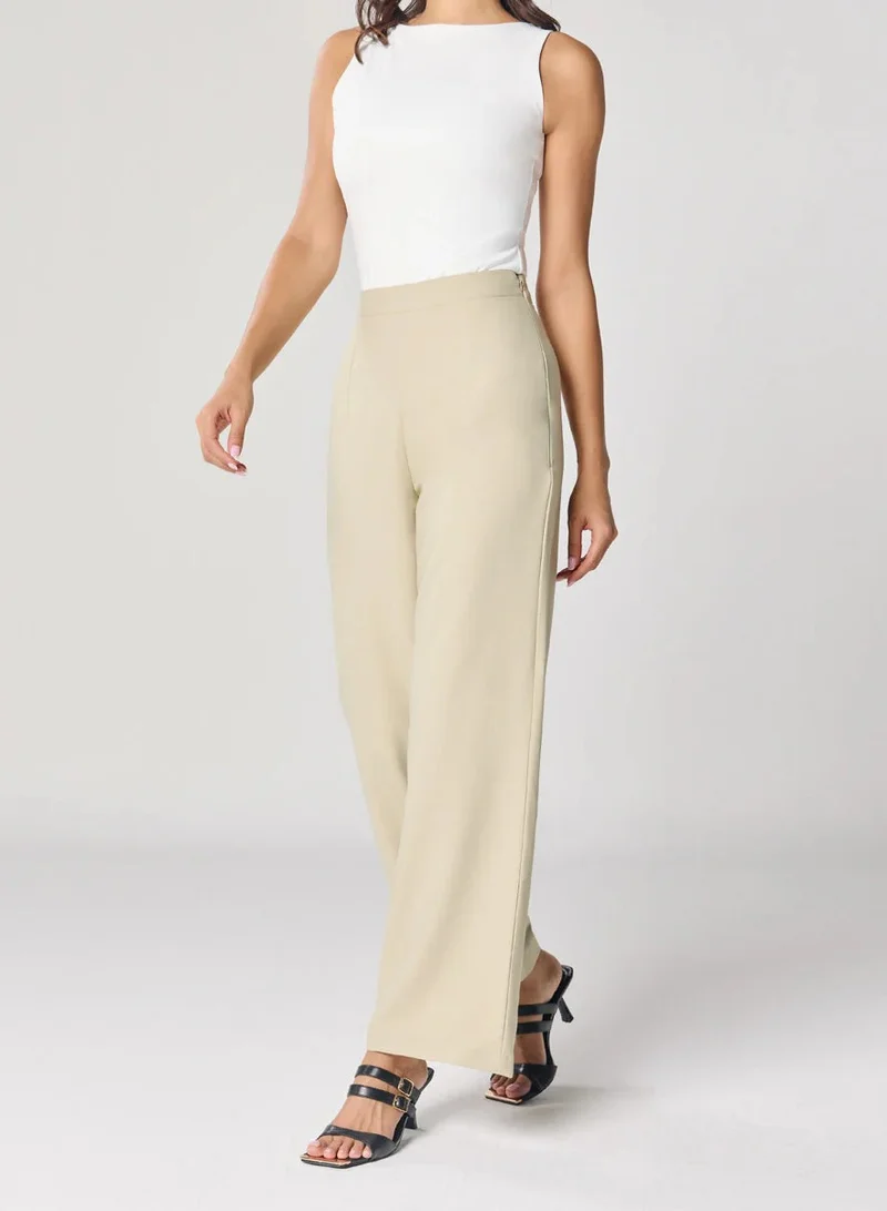 Zigzag Light Beige Flared Formal Trouser