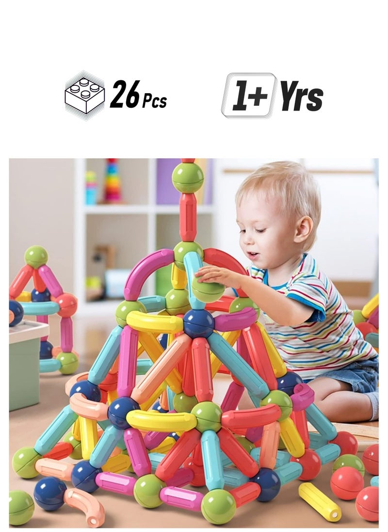BAYBEE Baybee Magnetic Block Colour Box 26 Pcs 3D Magnetic Tiles Set Toys for Kids toddlers 3+ Building Blocks Construction Magnitiles Preschool Sensory Learning Toys Enlighten Creativity Early  - Image 1