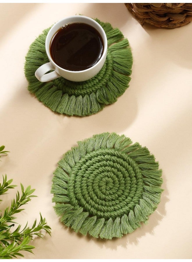 My Creative Hut Macrame Set of 4 Round Coasters Bohemian Style, Handmade, More Absorbent, Traditional, Diwali Gifting, Multipurpose, Big Size (Green) - Image 4