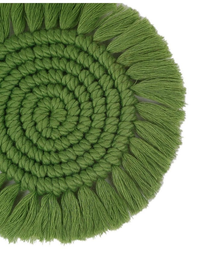 My Creative Hut Macrame Set of 4 Round Coasters Bohemian Style, Handmade, More Absorbent, Traditional, Diwali Gifting, Multipurpose, Big Size (Green) - Image 2