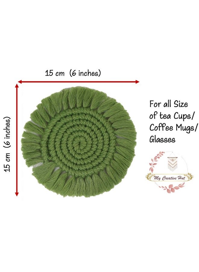 My Creative Hut Macrame Set of 4 Round Coasters Bohemian Style, Handmade, More Absorbent, Traditional, Diwali Gifting, Multipurpose, Big Size (Green) - Image 3