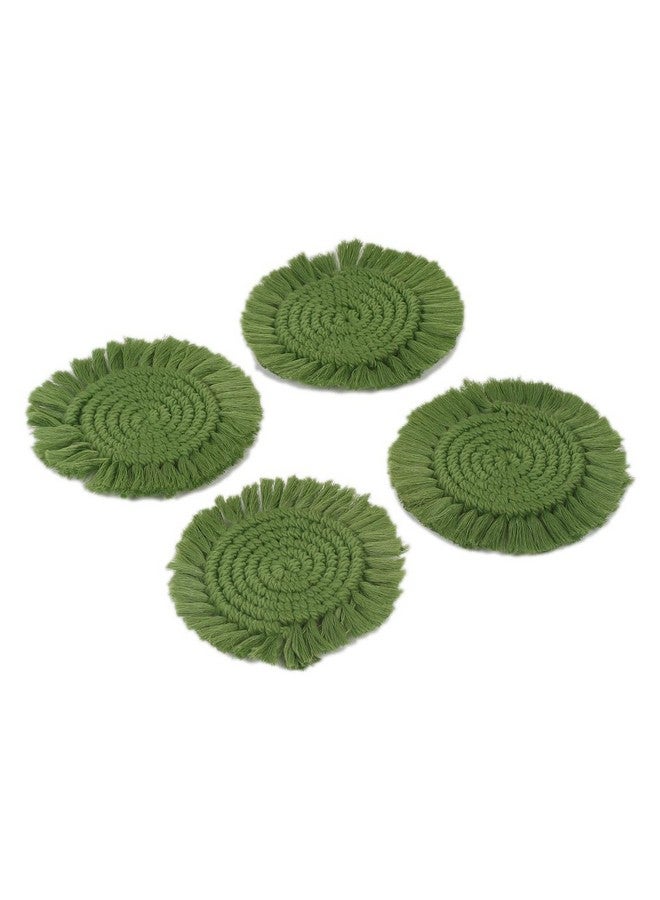 My Creative Hut Macrame Set of 4 Round Coasters Bohemian Style, Handmade, More Absorbent, Traditional, Diwali Gifting, Multipurpose, Big Size (Green) - Image 5
