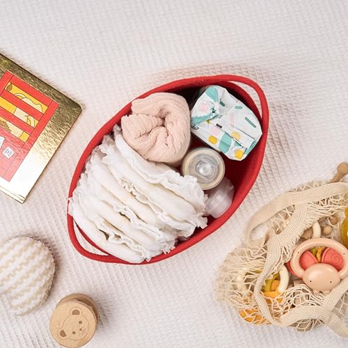 Kodomoore Gift Basket with Wrap Bag and Ribbon, Empty Small Woven Basket for Gift, Cute Decorative Gift Organizer for Baby Showers, Raffle, Valentine‘s, Easter and Mum – 12"x8"x5", Red - Image 5