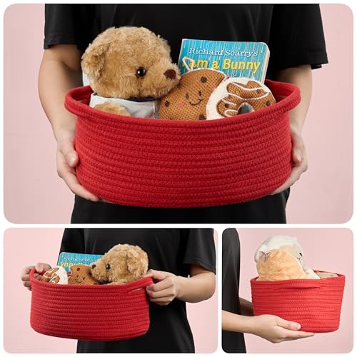 Kodomoore Gift Basket with Wrap Bag and Ribbon, Empty Small Woven Basket for Gift, Cute Decorative Gift Organizer for Baby Showers, Raffle, Valentine‘s, Easter and Mum – 12"x8"x5", Red - Image 4