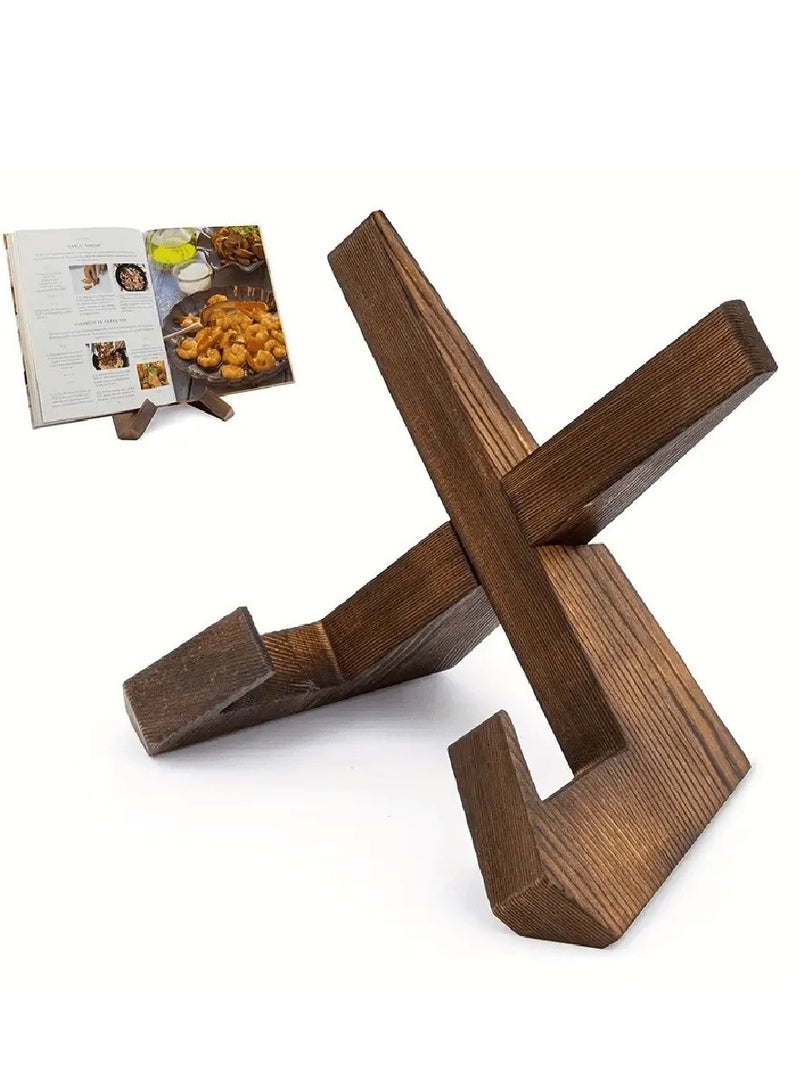 Handmade Wooden Cookbook Stand – Rustic Recipe Book Holder for Kitchen, Tablet & Book Display - Image 1