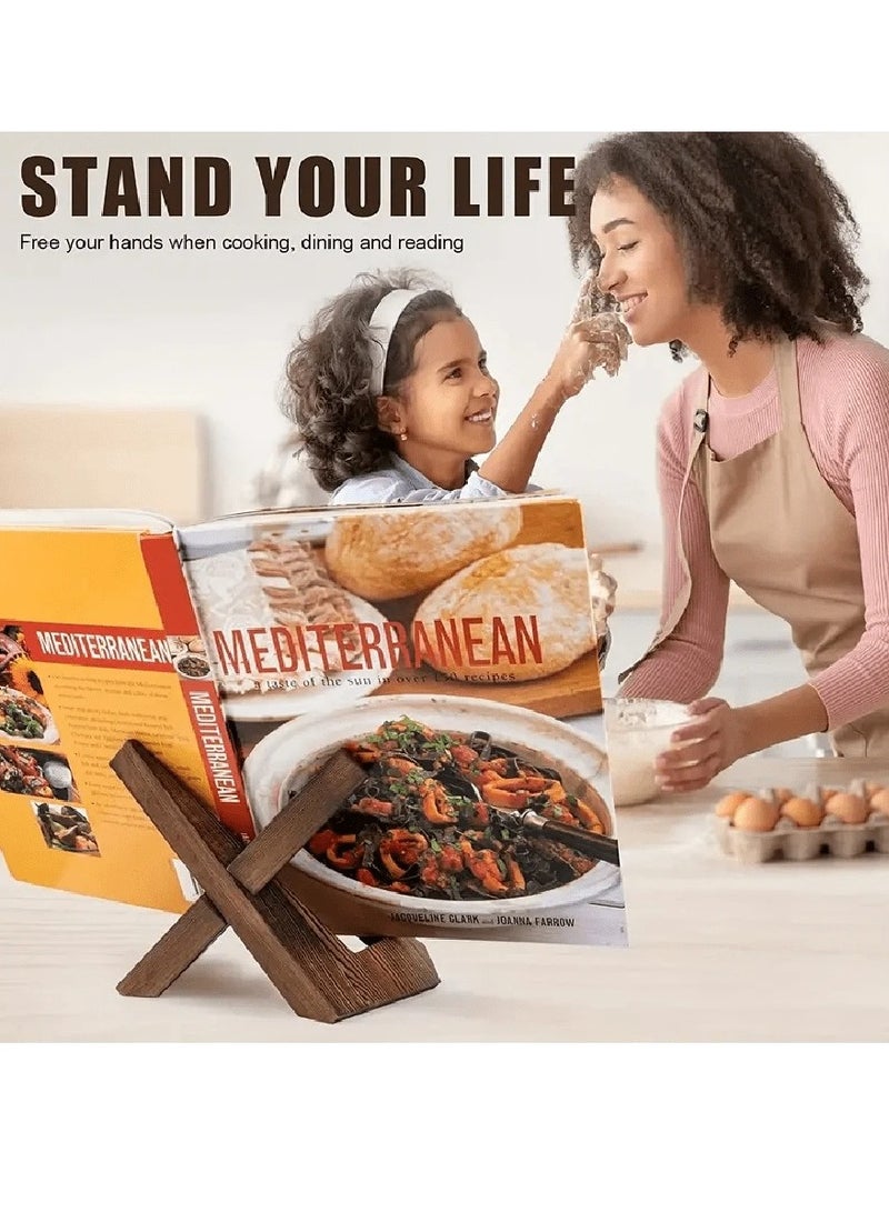Handmade Wooden Cookbook Stand – Rustic Recipe Book Holder for Kitchen, Tablet & Book Display - Image 4
