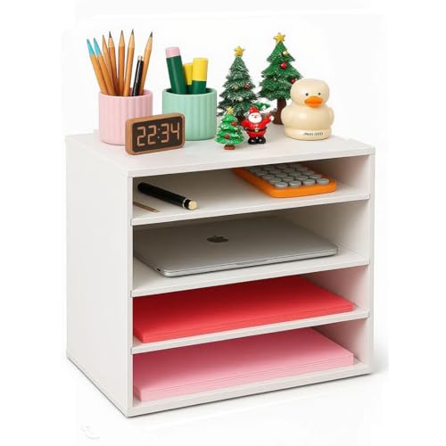 EMERIT Paper Organzier Wood Desktop Organizer Storage Letter Tray File Sorter with Adjustable Shelves for Home Office - Image 1