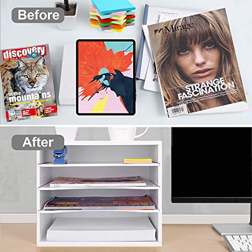 EMERIT Paper Organzier Wood Desktop Organizer Storage Letter Tray File Sorter with Adjustable Shelves for Home Office - Image 4