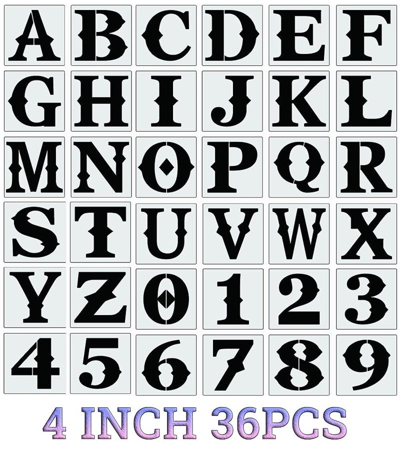 DEQUERA Dequera Letter Stencils for Painting On Wood 4 InchAlphabet Stencils Letter Stencil Number Templates for Drawing On WallSignPorch Paper Fabric