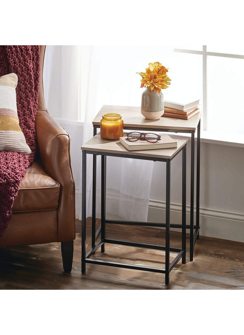 Generic INDIAN DECOR 45998 Set of 2 Nest Tables Nested End Tables Made of Metal and Wood Ideal for Use as Living Room Lamp Tables or Bedside Tables NaturalBlack  - Image 2