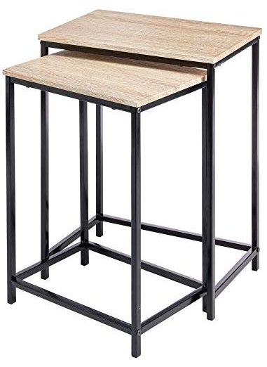 Generic INDIAN DECOR 45998 Set of 2 Nest Tables Nested End Tables Made of Metal and Wood Ideal for Use as Living Room Lamp Tables or Bedside Tables NaturalBlack  - Image 1