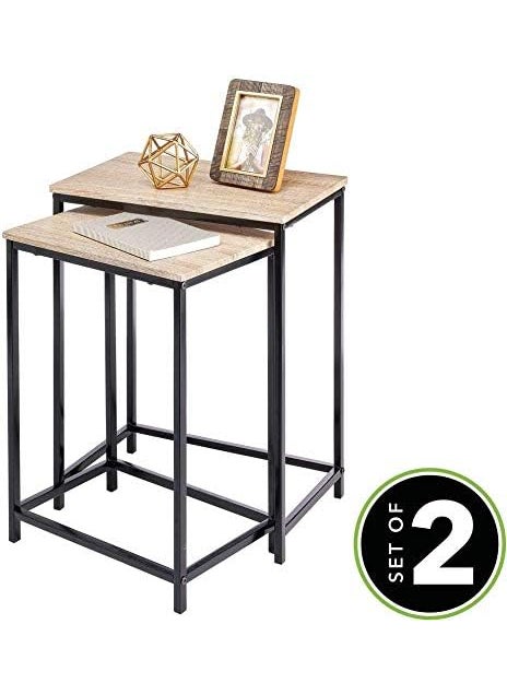 Generic INDIAN DECOR 45998 Set of 2 Nest Tables Nested End Tables Made of Metal and Wood Ideal for Use as Living Room Lamp Tables or Bedside Tables NaturalBlack  - Image 4