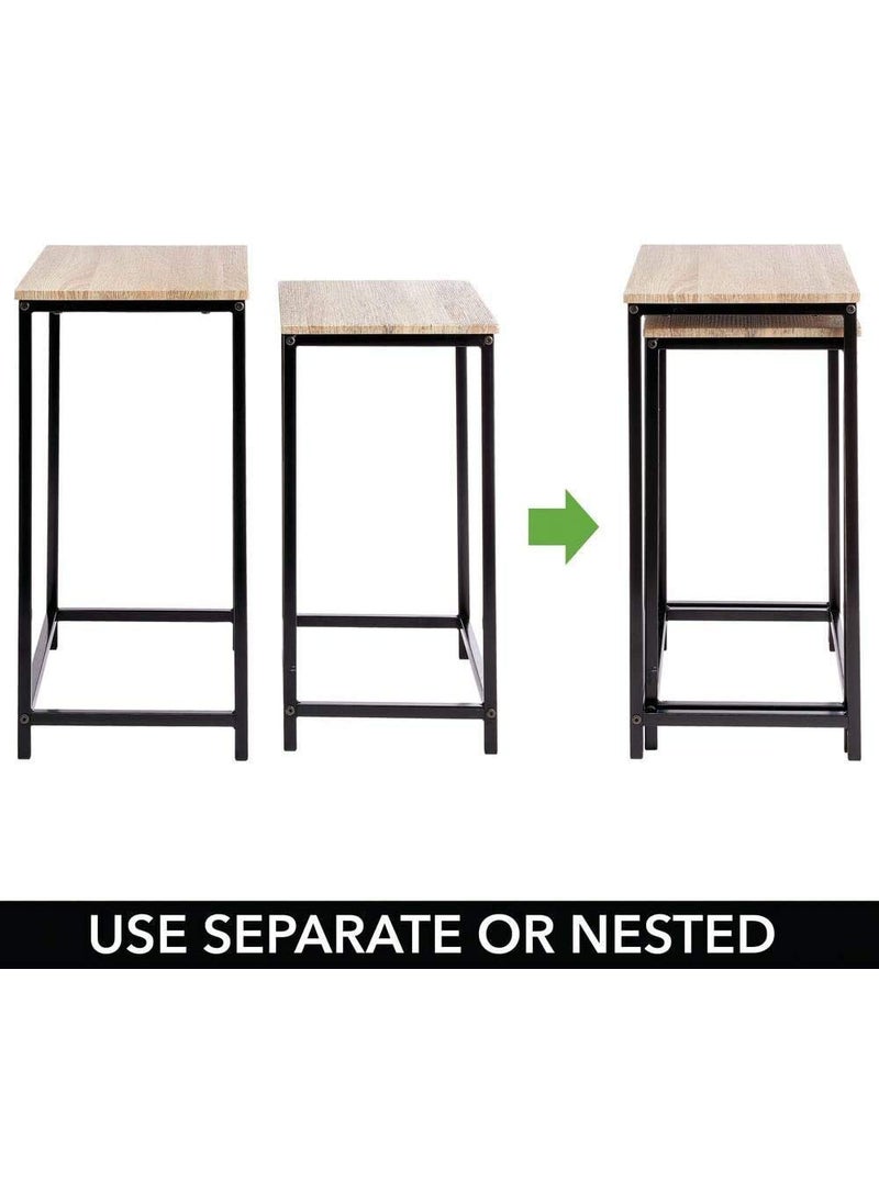 Generic INDIAN DECOR 45998 Set of 2 Nest Tables Nested End Tables Made of Metal and Wood Ideal for Use as Living Room Lamp Tables or Bedside Tables NaturalBlack  - Image 5