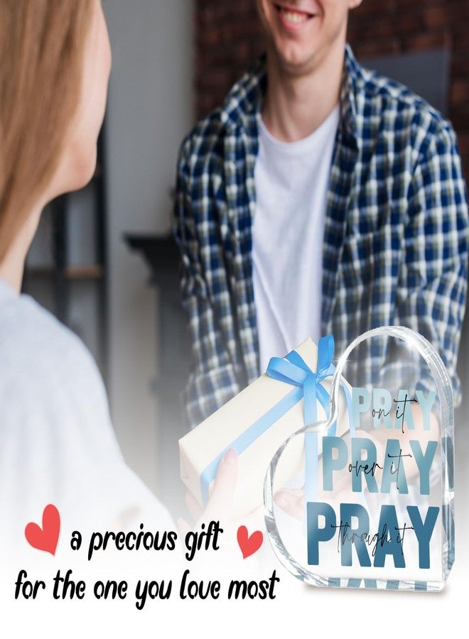 zaxek Religious Plaques Christian Woman Decor Gifts, Blue Prayer Room Decor, Pray On It Pray Over It Acrylic Sign Decorative for Home Pastor Farmhouse Living Room Church Table Desk Bookshelf - Image 5