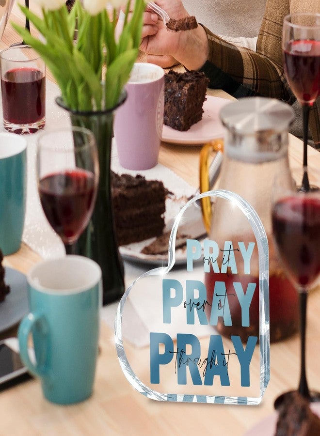zaxek Religious Plaques Christian Woman Decor Gifts, Blue Prayer Room Decor, Pray On It Pray Over It Acrylic Sign Decorative for Home Pastor Farmhouse Living Room Church Table Desk Bookshelf - Image 3