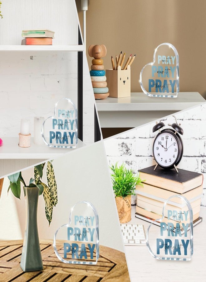 zaxek Religious Plaques Christian Woman Decor Gifts, Blue Prayer Room Decor, Pray On It Pray Over It Acrylic Sign Decorative for Home Pastor Farmhouse Living Room Church Table Desk Bookshelf - Image 4