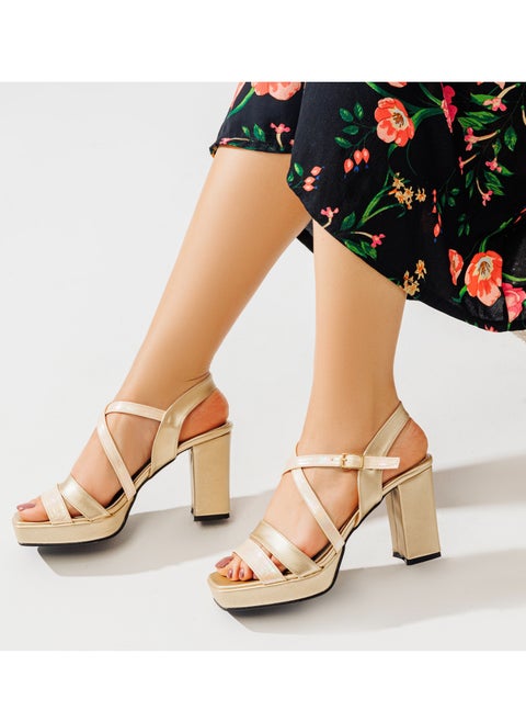 H-4 High Heel Sandal With Elegant Strap - Gold