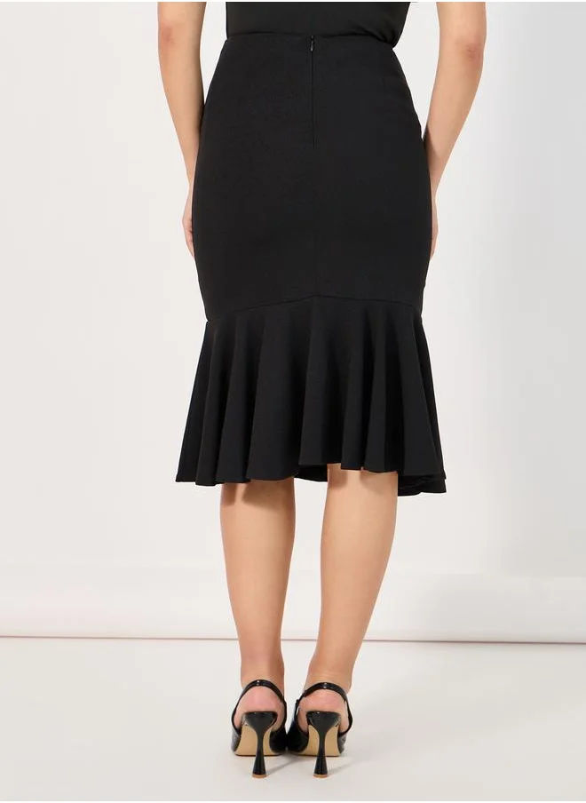 Styli Ruffled Hem Button Detail Midi Skirt